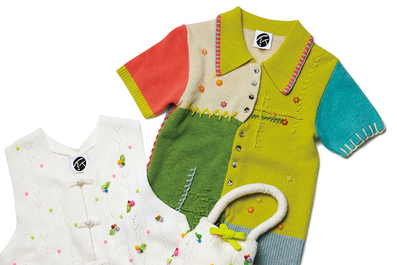 yanyan knits/ヤンヤン 中古・古着通販】YANYAN (ヤンヤン) ニット オレンジ×スカイブルー