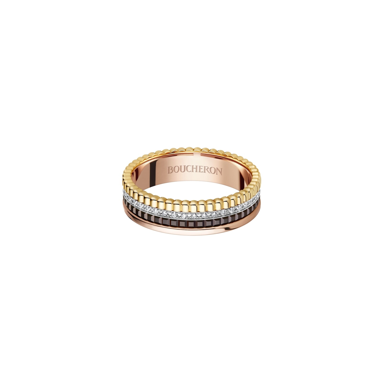 Bague Quatre XS Classique, pavée de diamants sur or blanc, or jaune, or rose et PVD marron. Boucheron.jpg