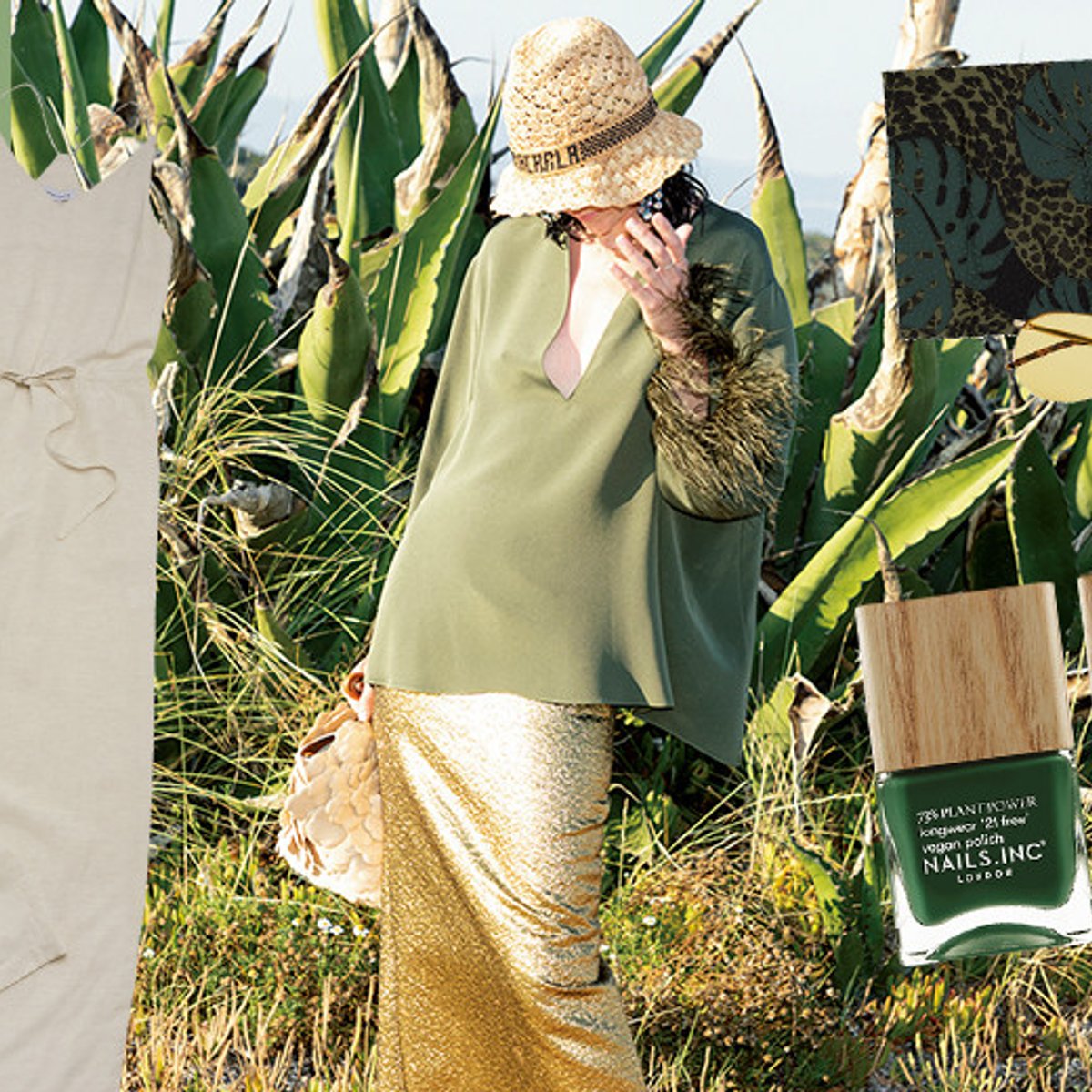 アースカラーを纏い、ナチュラルムードなスタイルに。