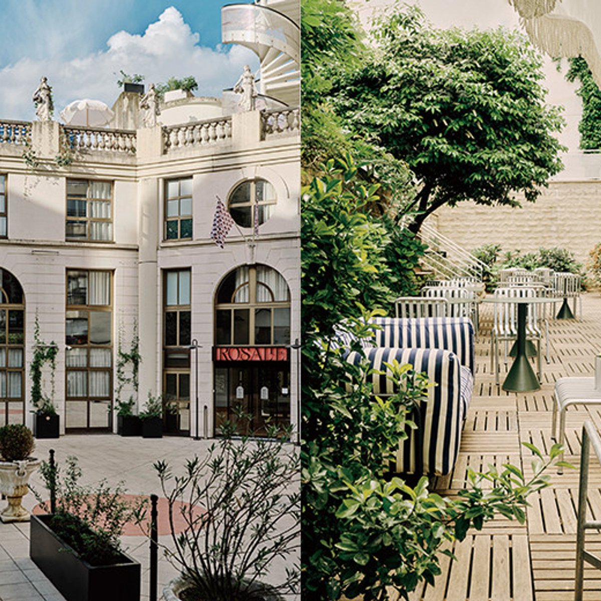 オテル・ロザリー。泊まらない人も庭とレストランを目指す。