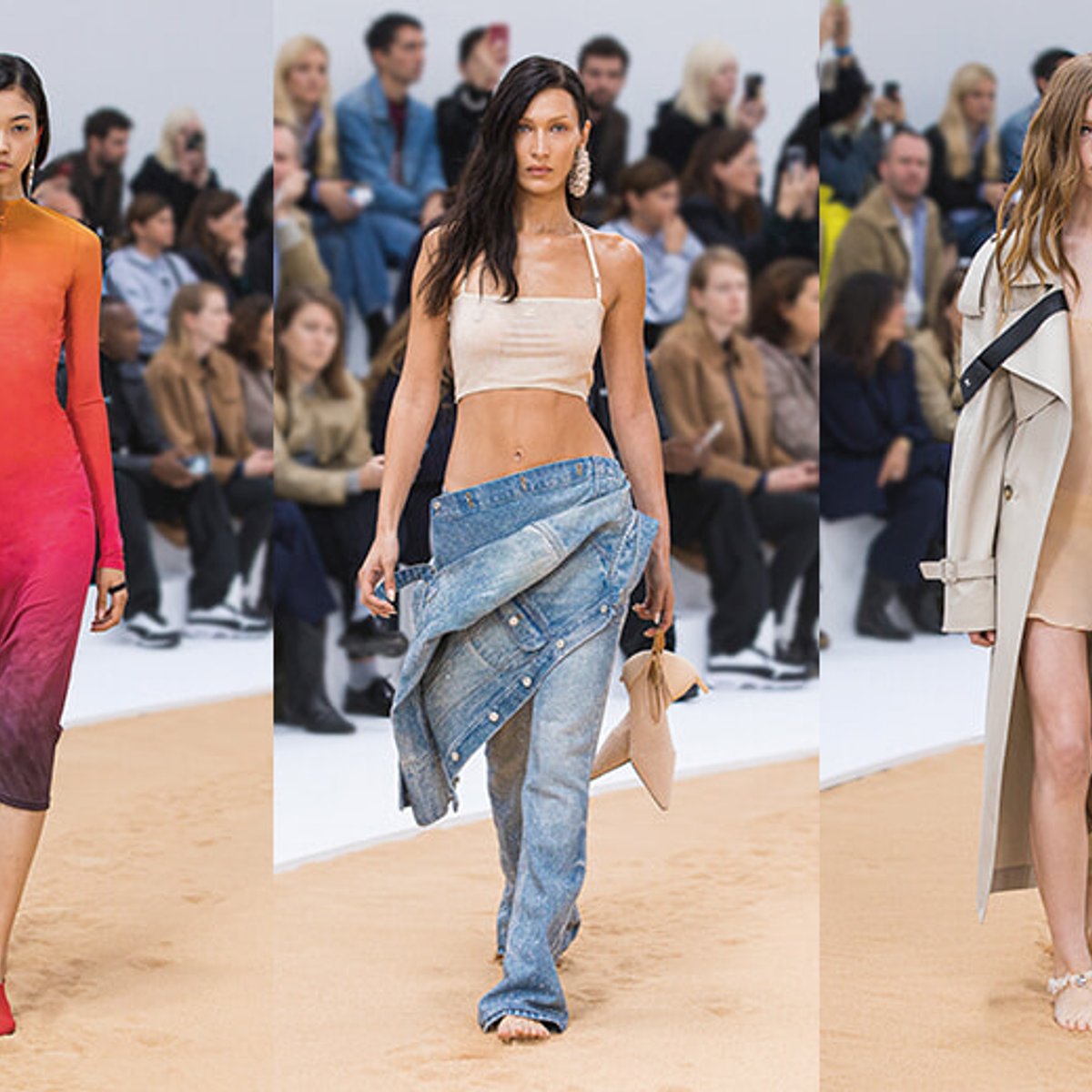 クレージュのデフィレ、丸い砂浜はいつしか巨大な砂時計に。