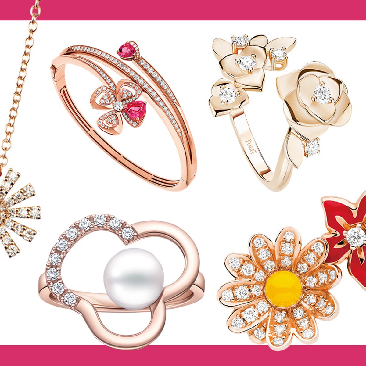 ローズゴールドとフラワーのロマンティックジュエリー。