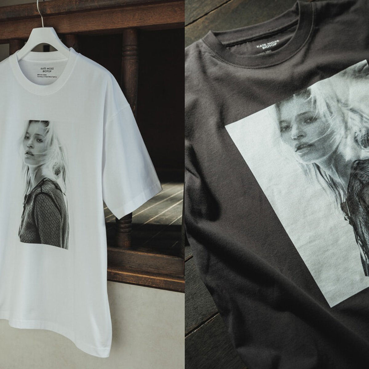 永遠のファッションアイコン、ケイト・モスをプリントしたTシャツがビオトープから登場。