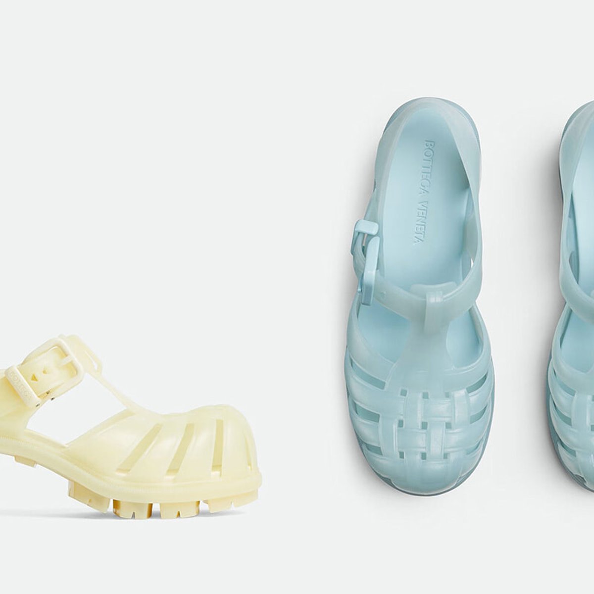 ボッテガ・ヴェネタ、胸ときめくシャーベットカラーのラバーサンダル。