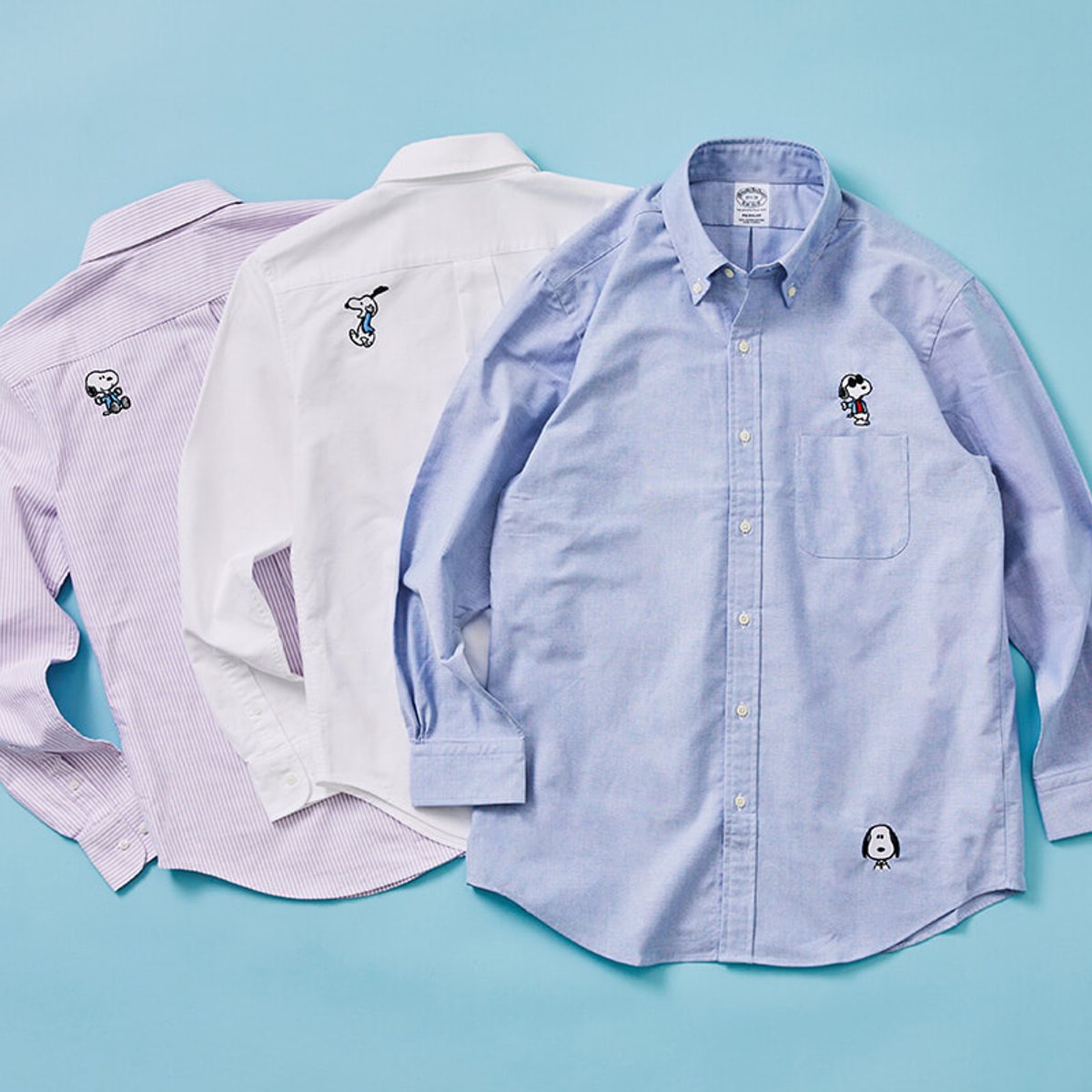 ブルックス ブラザーズのボタンダウンシャツに、スヌーピーの刺繍をカスタマイズ！