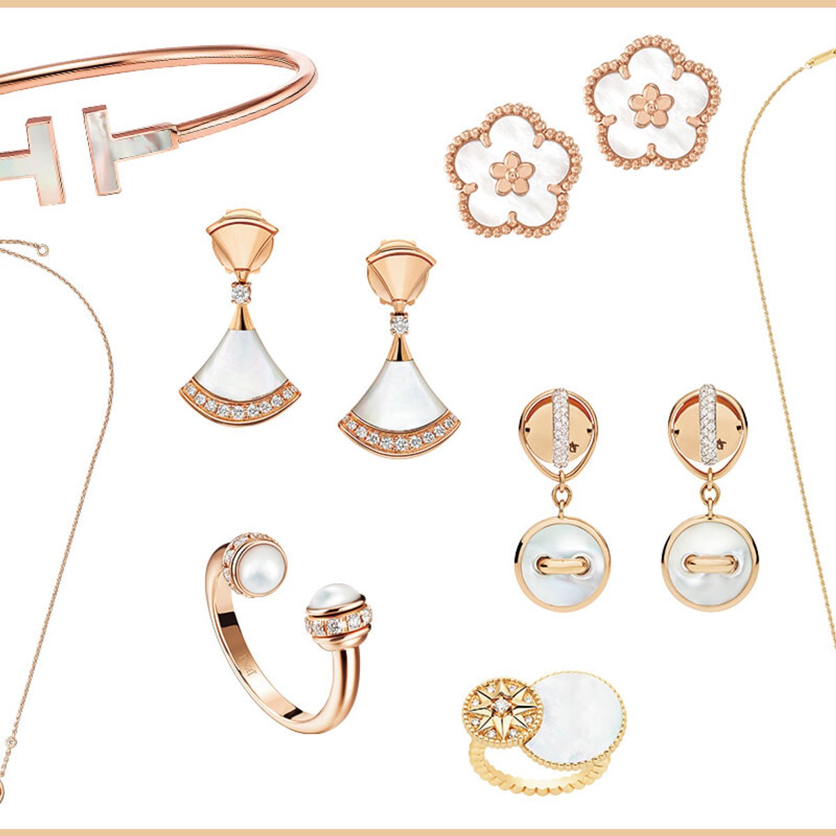 夏服を彩る、虹色に艶めくマザーオブパールのジュエリー。