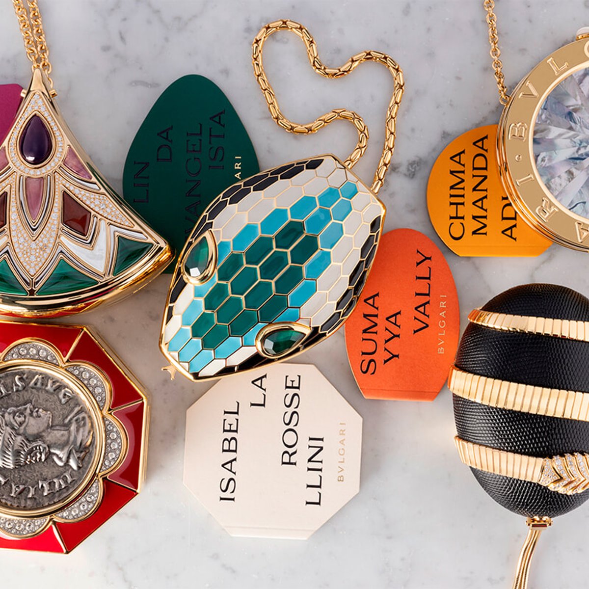 文化を運ぶ5種のイブニングバッグ、「ブルガリ アイコンズ ミノディエール」コレクションを発表。